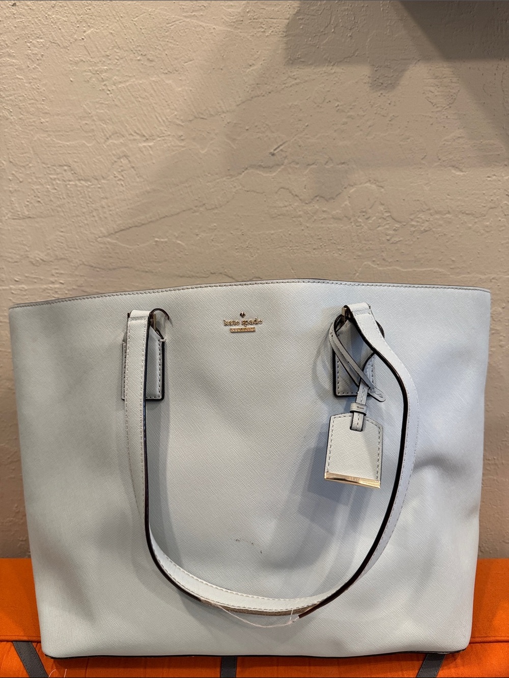 kate spade Pale Blue Leather Tote with Gold Hardware